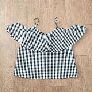 🔥4/$20 TIMING Black & White Gingham Plaid Cold Shoulder Summer Blouse